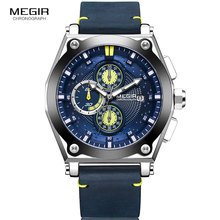 Megir-reloj analógico con correa de cuero para hombre, accesorio de pulsera resistente al agua con cronógrafo, complemento masculino deportivo de marca de lujo con diseño militar, disponible en color azul, 2098 2024 - compra barato