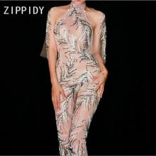 New Style Rhinestones See Through Jumpsuit Women's Dance Party Nightclub Outfit Female Singer Clothes Stones Pattern Bodysuits 2024 - buy cheap