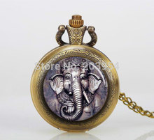Big Face Ganesh 12pcs/lot Elephant Pocket Watches Necklace pendant Antique Bronzen photo locket Personalized Gift watch vintage 2024 - buy cheap