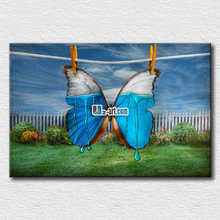 Blue and white butterfly prints on canvas paintings picture hang on the modern bedroom wall 2024 - buy cheap
