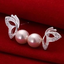 Pendientes plateados de mariposa y Perla para mujer, joyería de moda, color rosa, E017 /LCKMZKLG UIEWVGNJ, 925 2024 - compra barato