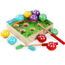 Baby Wooden Montessori Toys Magnetic Fishing Toys Mushroom Forest Catch Worm Game Educational Puzzle Toys For Children Girl Gift 2024 - buy cheap