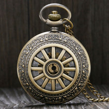Relógio de bolso de quartzo vazado com corrente, modelo retrô de bronze, retrô, presente para homens e mulheres 2024 - compre barato