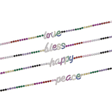 2022 Rainbow cz tennis chain with letter peace love hope bless charm paved choker short necklace tiny thin chain for wedding 2024 - buy cheap