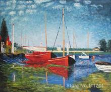 Картины пейзажа красные лодки в серебрте Клод Моне холст искусство Высокое качество ручная роспись 2024 - купить недорого