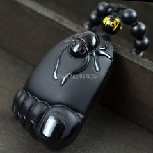 Natural Black Obsidian Stone Carved Foot Spider Lucky pendant content is happiness Blessing Fashion Necklace Jewelry 2024 - buy cheap