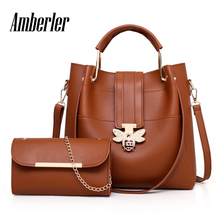 Amberler Women PU Leather Handbags Famous Designer Shoulder Crossbody Bags For Women 2 Pieces Set Bags Fashion Ladies Tote Bag 2024 - buy cheap