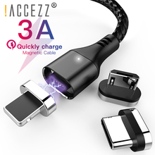 ! ACCEZZ 3A Сверхбыстрый Магнитный зарядный кабель для iphone XS MAX X Micro USB Type C Samsung Huawei Xiaomi, Магнитный зарядный кабель 2024 - купить недорого