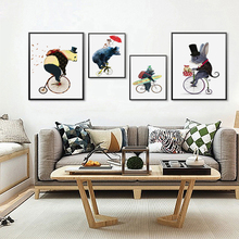 Nordic Cute Cycling Animal Bear Mouse Children Room Canvas Abstract Print Poster Picture Wall Baby Bedroom Home Decor No Framed 2024 - buy cheap