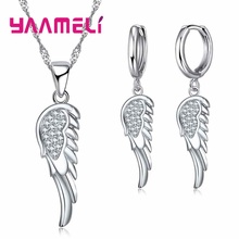 Модные Ювелирные наборы из стерлингового серебра 925 пробы с крыльями ангела, ожерелье и серьги для девочек, свадебное украшение, лучшее качество для женщин 2024 - купить недорого