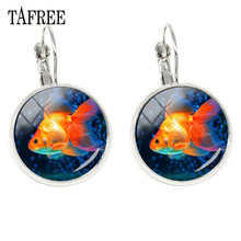 TAFREE Fashion Goldfish Clip Earrings Gold Color Fish Art Picture Glass Cabochon Earrings 2018 DIY Fashion Women Jewelry QF849 2024 - buy cheap