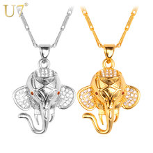 U7 Indian Elephant Pendant Gold/Silver Color Cubic Zirconia Trendy Lovely Animal Necklace Women/Men Jewelry P471 2024 - buy cheap