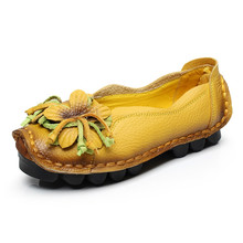 2019 New Autumn Flowers Handmade Shoes Women's Floral Soft Flat Bottom Shoes Casual Moccasins Retro Women Genuine Leather Shoes 2024 - buy cheap