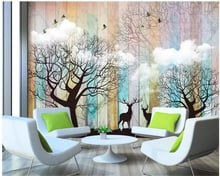 Custom wood wallpaper 3D, forest elk wood mural for bar KTV restaurant living room background home decor papael de parede 2024 - buy cheap