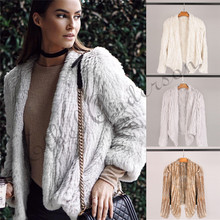 100% Real Knit Rabbit Fur Cardigan Coat Jacket Natural Hand-made Irregular Collar Garment Rabbit Fur Knitted Outerwear Vest 2024 - buy cheap