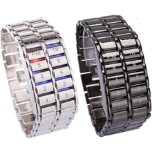 New Fashion Digital Watch Cool Volcanic Lava Style Iron Faceless Binary LED Wrist Watches for Men Black / Silver 2024 - buy cheap