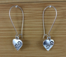 Dog Paw Prints Heart Charms Vintage Silver Drop/Dangle Earrings For Women Dress Brand Clothing Jewelry Accessories 10 Pair A218 2024 - buy cheap