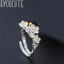 Boêmio prata cor ameixa flor anéis para mulheres jóias de casamento ajustável antigo anéis de afirmação anillos 2024 - compre barato