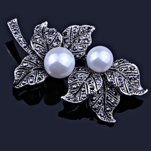 FARLENA Jewelry Black Gun Plated Simulated Pearl Brooch Pins Vintage Rhinestones Leaf Brooches for Women Gift 2024 - buy cheap