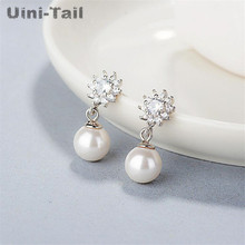 Uini-Tail hot new 925 Tibetan silver flower earrings Korean personality sun flower pearl fashion trend micro inlay jewelry 2024 - buy cheap