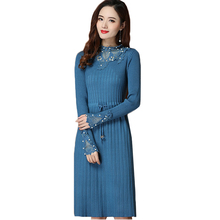 Vestido de punto de manga larga para mujer, suéter ajustado con cuentas y costuras de encaje, talla grande 3XL, 939 2024 - compra barato