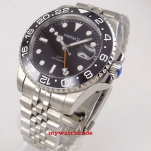 40mm PARNIS black dial ceramic bezel GMT Sapphire glass automatic mens watch 2024 - buy cheap
