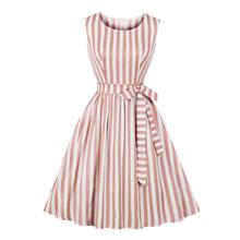 New Fashion Vintage Vertical Striped Pattern 2019 Summer Women Dress 50s Retro Bow Sleeveless Party Work Office Casual Dresses 2024 - buy cheap