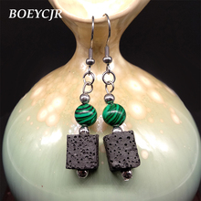 BOEYCJR Lava Stone Cube Shape Drop Earrings Handmade Fashion Jewelry Natural Stone Dangle Earrings for Women  Arete Oorbel 2024 - buy cheap