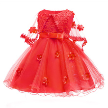 2018 высокое качество, модное праздничное платье для маленьких девочек, 3 вида цветов От 6 месяцев до 10 лет, детское кружевное платье принцессы с цветочным узором, платье на день рождения, свадьбу, Рождество 2024 - купить недорого