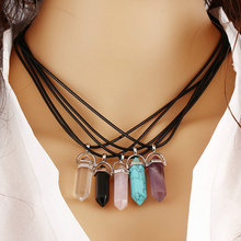 Fashion Jewelry Hexagonal Column Necklace Natural Quartz Opal Stone Pendant Necklace Christmas Gifts 2024 - buy cheap