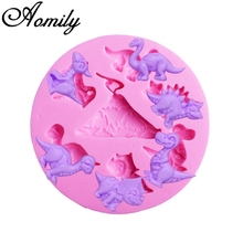 Aomily 7 agujeros de dinosaurio con forma silicona Chocolate galletas pastel molde silicona para jabón caramelo Fondant Chocolate cocina molde 2024 - compra barato