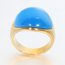 Anel de aço inoxidável 316l, anéis azuis grandes para mulheres, joias de casamento com pedra de cristal grande 2024 - compre barato