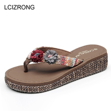 LCIZRONG Summer Fashion Flower Flip Flops Women Beach Boho Non-slip Thick Bottom Wedges Sweet Ladies Slapping Platform Slippers 2024 - buy cheap