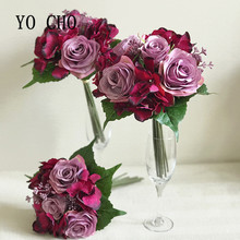 Ramos de novia de rosas para dama de honor, YO CHO de boda, ramo de flores de Borgoña 2024 - compra barato