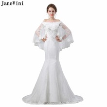 JaneVini Charming Appliques Beaded Long Bridesmaid Dresses for Weddings Mermaid Lace Bridal Dress Sweep Train Formal Party Gowns 2024 - buy cheap