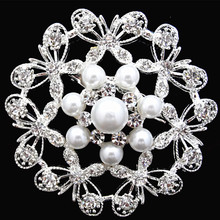 Silver Plated Faux Pearl Crystal Butterfly Group Pin Brooch Elegant Women Broaches 2024 - buy cheap