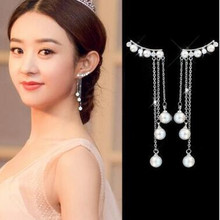 ey672  Wedding bride Trendy long temperament pendant simple pearl earrings Tassel chain earrings female jewelry accessories 2024 - buy cheap