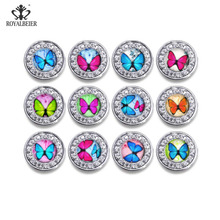 ROYALBEIER-Botones de mariposa pequeños para mujer, hebilla brillante de 18MM, redonda, 12 unids/lote, KZ1005 2024 - compra barato