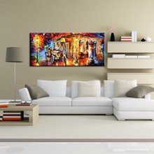 2017 no framed Large Handpainted Rain Street Tree Landscape Oil Painting On Canvas Wall Art Wall Picture For bed Room Home Decor 2024 - buy cheap