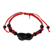 Pulseira de corda vermelha de obsidiana pedra pi xiu kabbalah, pulseira para atrair riqueza e boa sorte 2024 - compre barato