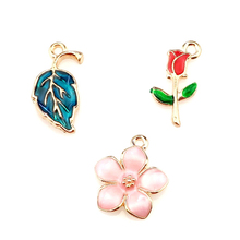 6X Colors Enamel Metal Rose Flower Leaf KC Gold Color Charms Girls Women DIY Necklace Pendant Jewelry Accessory Findings 2024 - buy cheap