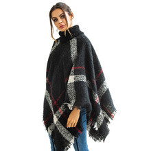 Women Cape Shawl Sweater Batwing Sleeve Wool Plaid Turtleneck 2018 Tassel Poncho Jacket Lady Cloak New Outwear 2024 - buy cheap