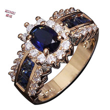Anel de noivado feminino kuniu, anel azul ou oval com coroa, tamanho 6 a 12, anel para casamento feminino com preenchimento, vintage, para presente feminino, 2017 2024 - compre barato