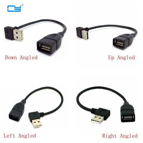 10 см, 20 см, USB 2,0 A, штырь-гнездо, 90, угловой Удлинительный адаптер кабель, USB2.0, штырь-гнездо, правый, левый, вниз, вверх, черный кабель, шнур 2022 - купить недорого