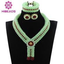 Collar de cristal grueso verde menta fresca, juego de collar nigeriano, joyería nupcial india, nuevo QW1070 2024 - compra barato