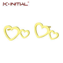 Kinitial  Fashion Personality Simple Female Earrings Love Double Heart Empty Stud Earrings Jewelry Sttement Earrings Brincos 2024 - buy cheap