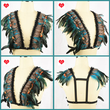 Multicolor lace feather bralette festival wings rave sexy body cage bra gypsy boho bridal feather harness bra body fetish wear 2024 - buy cheap