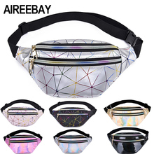 Поясная голографическая сумка AIREEBAY для женщин, забавные серебристые женские поясные сумки с геометрическим узором, нагрудная Сумочка для т... 2024 - купить недорого