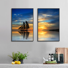 Nordic Sea Sunrise Boat Seascape Canvas Painting Modular Wall Art Pictures for Living Room Home Decoration Posters and Prints 2024 - buy cheap