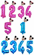 32-дюймовые розовые, синие, красные, черные надувные шары из фольги с цифрой Микки, воздушный шар «Минни», Рисунок 1, 2, 3, 4, 5 лет, для маленьких мальчиков и девочек, декор для дня рождения 2024 - купить недорого